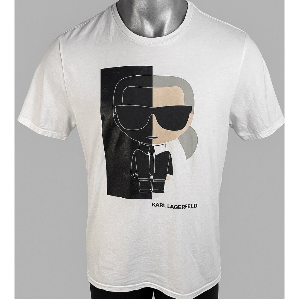 Karl Lagerfeld Paris Mens M Split Personality Graphic Cotton TShirt Minimalist